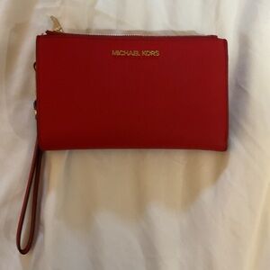 Michael Kors Scarlet Saffiano Leather Wristlet Wallet